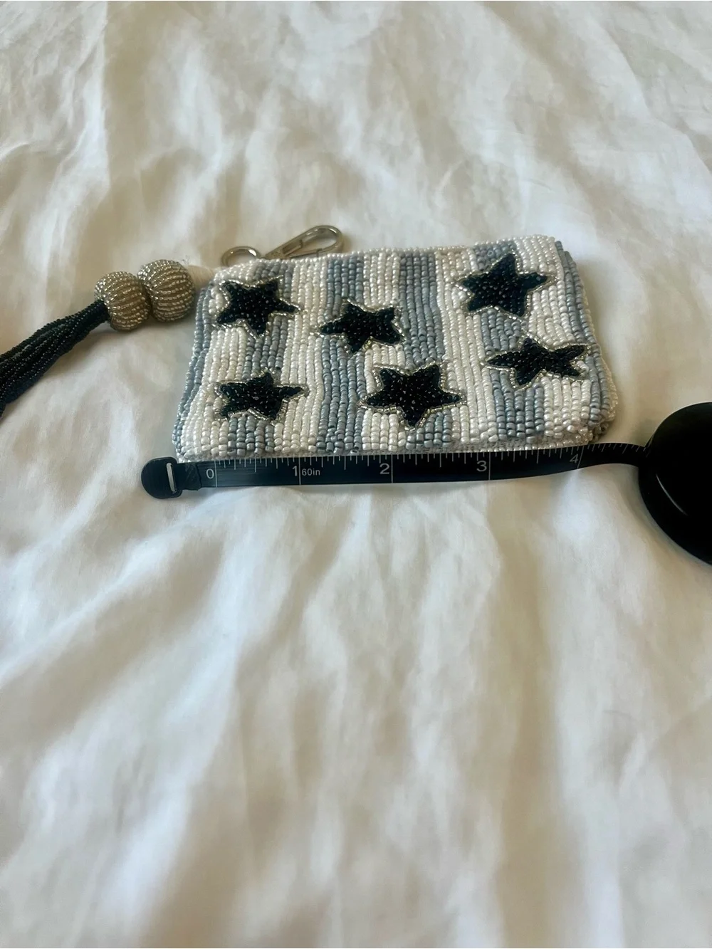 Wandering Moon INDIA~Beaded Pouch - Black and Gray Handmade Stars & Stripes NWOT